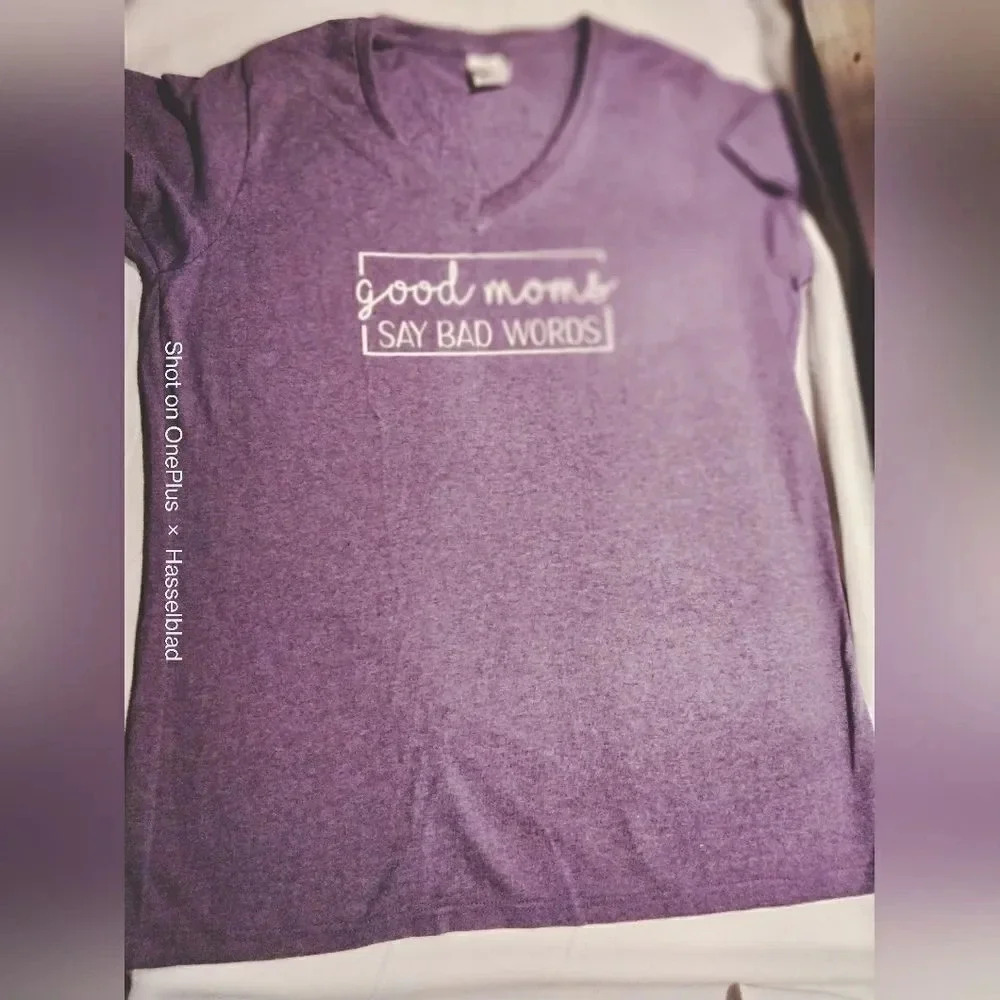 Funny Mom Tshirt Purple Size Large Women's Fit Soccer Mom Gym School
